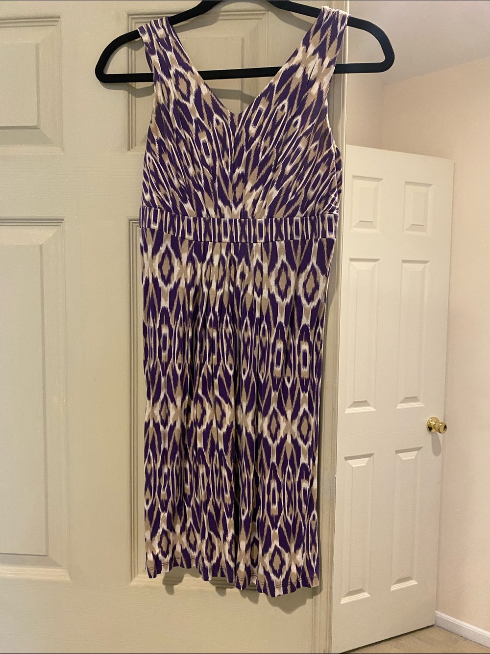 LOFT Purple and Cream Ikat Midi Dress